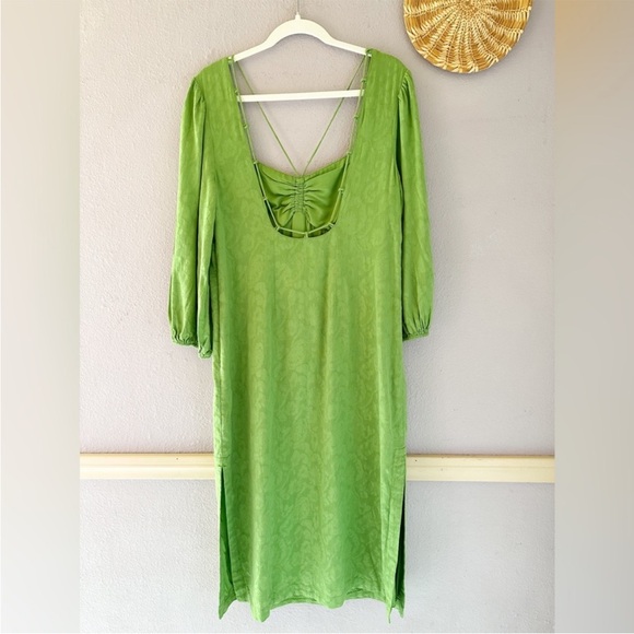 Anthropologie Maeve Low Back Jacquard Green Midi Dress - Picture 6 of 6